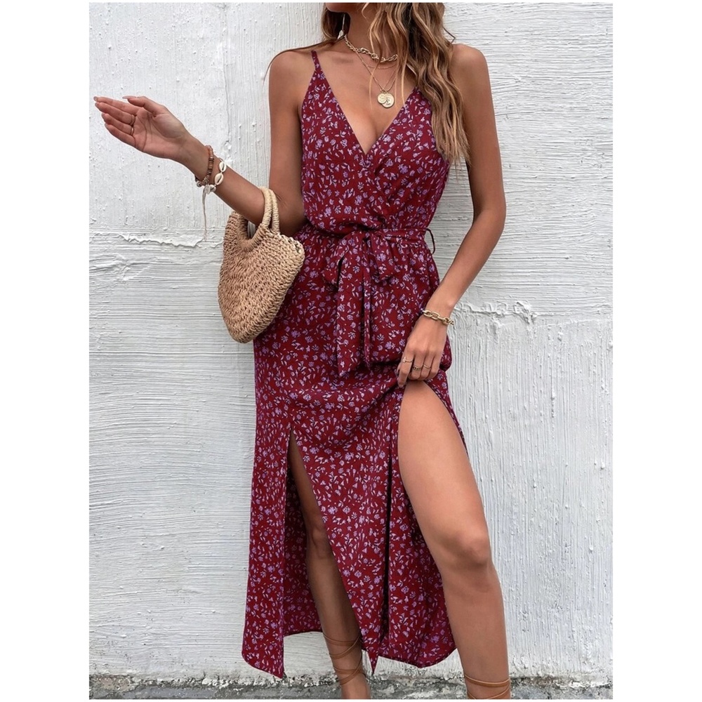 Boho Floral Split Hem Cami Maxi Dress - Picture 2 of 10